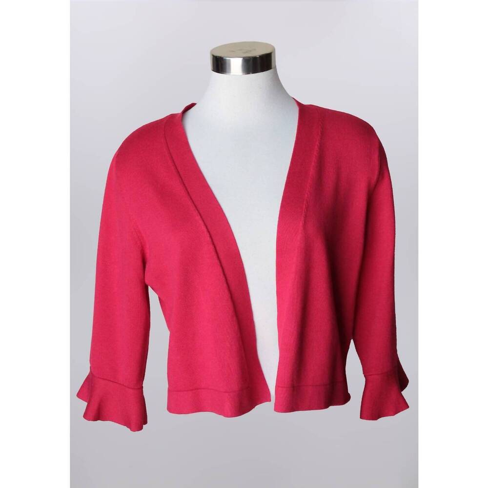 NEW KEREN HART women's open ruffle edge cardigan in red